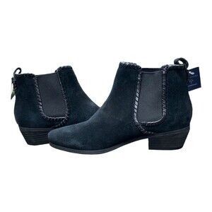 Jack Rogers Black Suede Poppy Ankle Boot Booties Low Heel Women's Shoe Size 8M